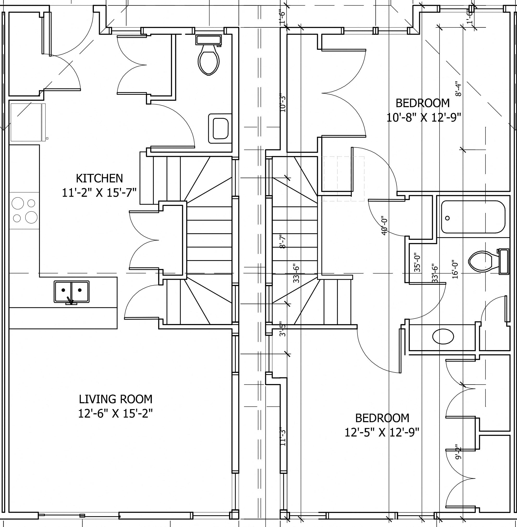 Floor plan for 2 beds, 1.5 baths, 1100 sqft